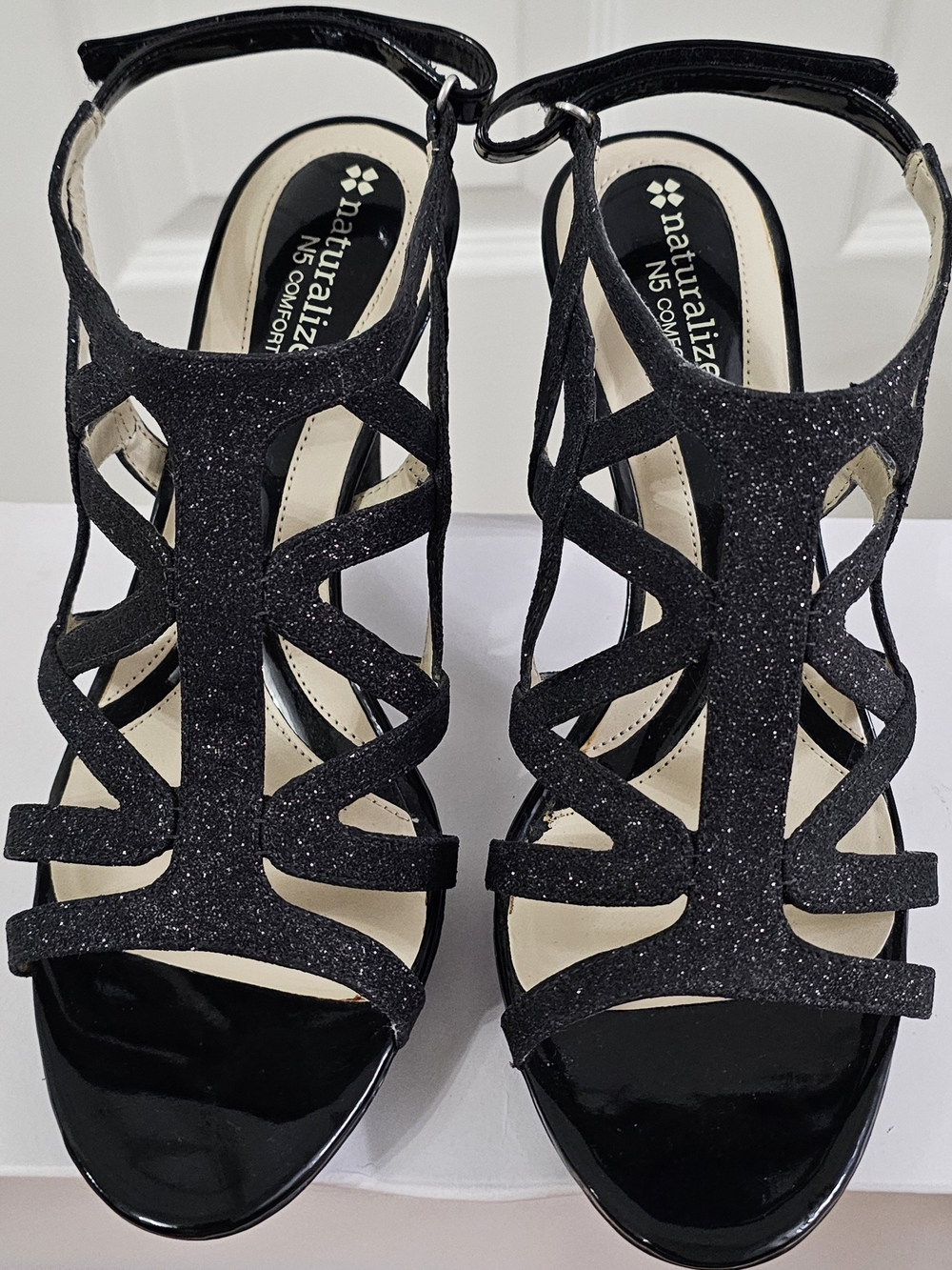 Naturalizer Black Glitter Strappy Heeled Sandals